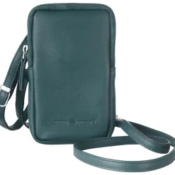 New Waschbär Handytasche aus Nappaleder, flaschengrün.