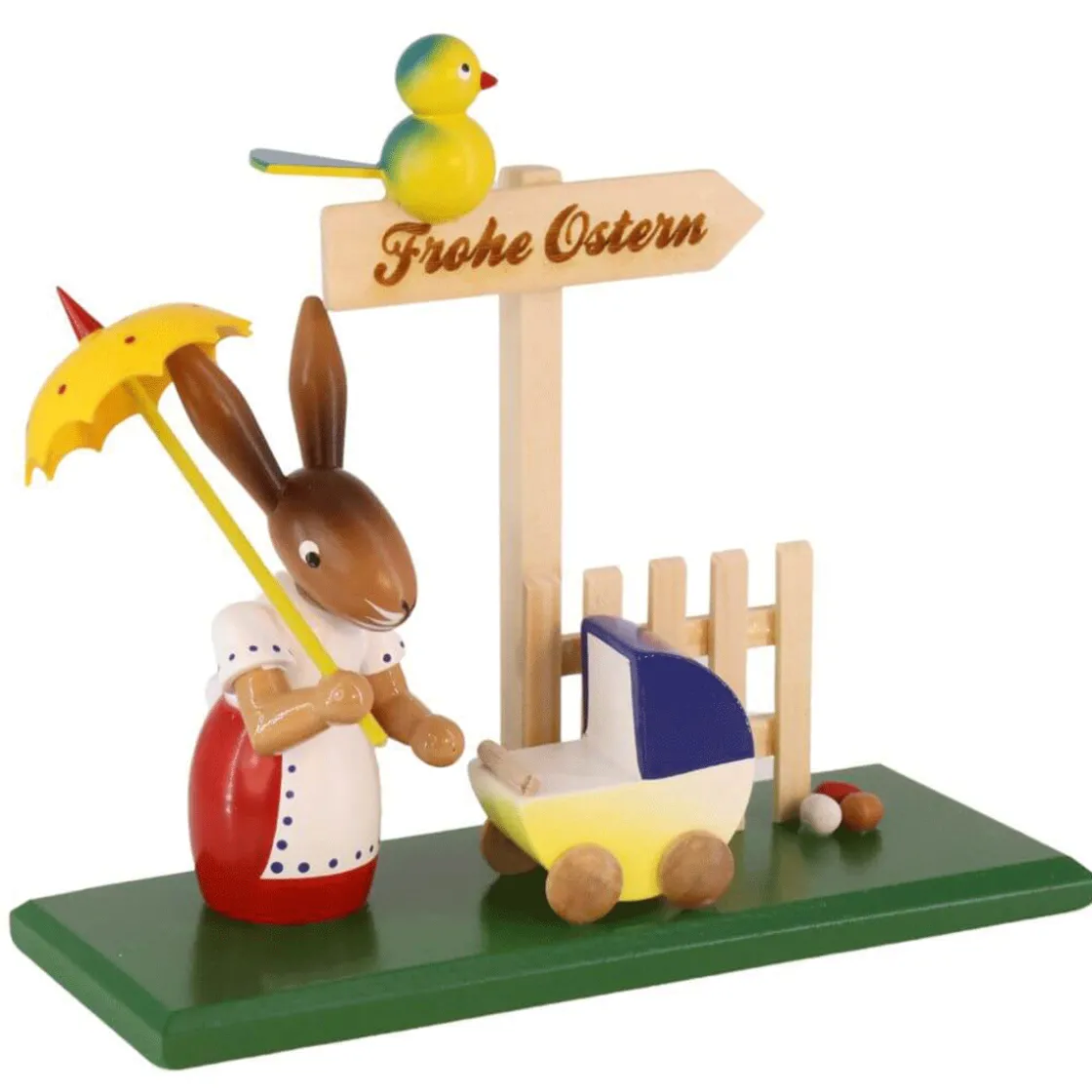 Discount Waschbär Osterhäsin mit Kinderwagen.