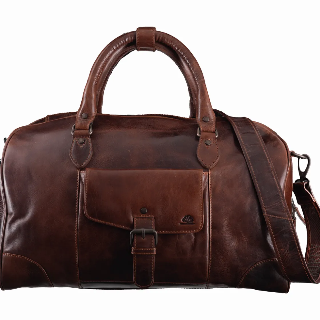 Waschbär Weekender aus Leder, teakbraun.