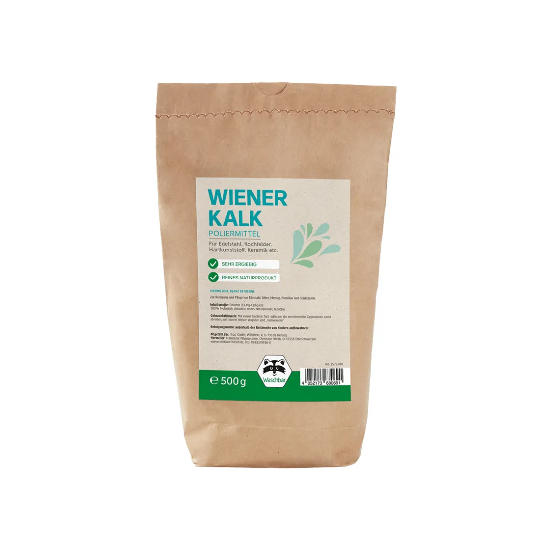 Waschbär Wiener Kalk in der Tüte.